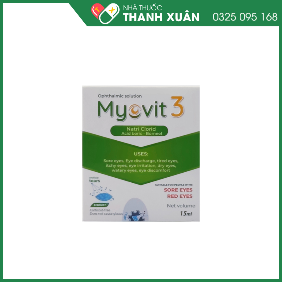 Myovit 3 giúp dưỡng ẩm, giảm cảm giác ngứa mắt, cộm mắt, khô mắt, mỏi mắt, mờ mắt